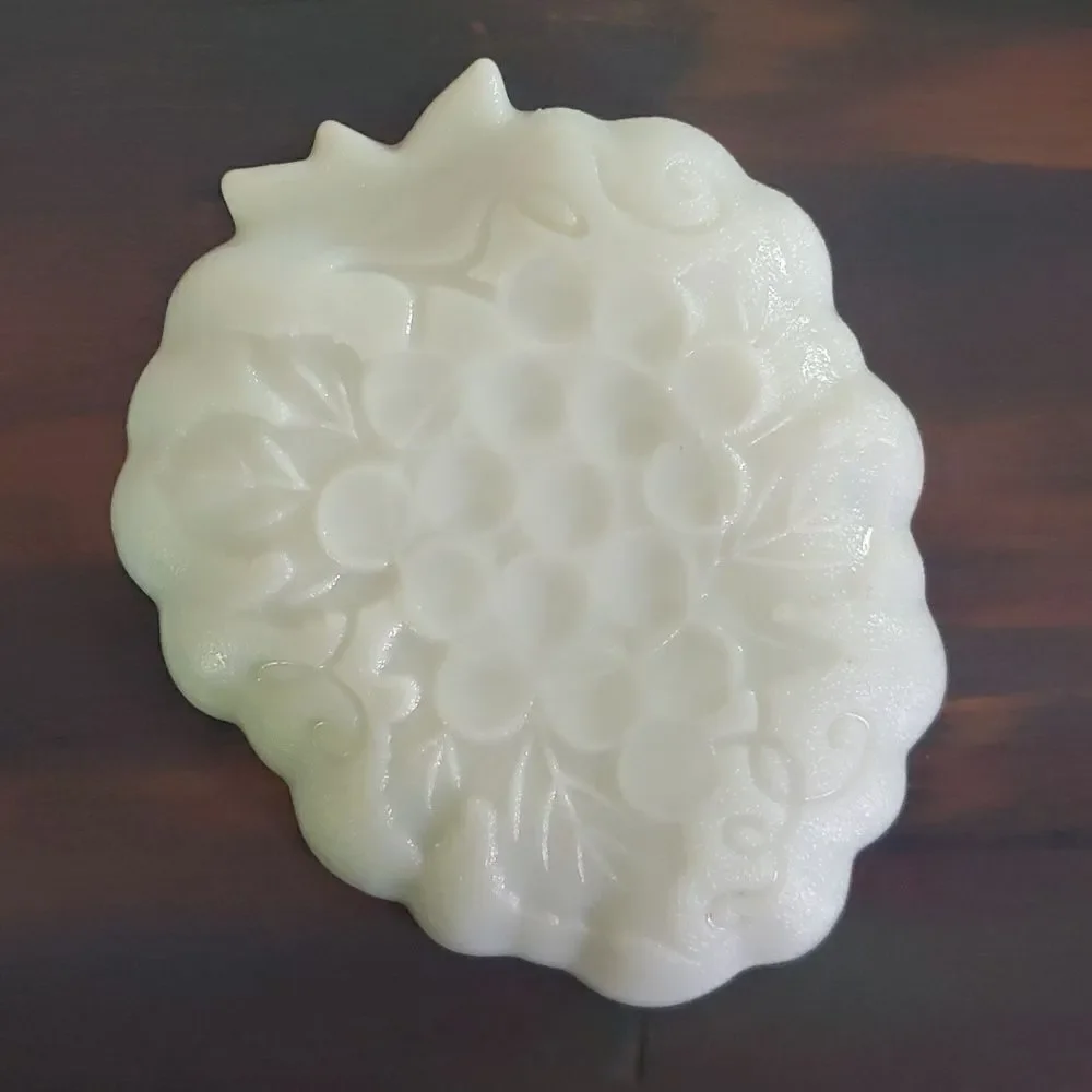 Set of 2 Vintage Milk Glass Serving Dishes Relish Trays - Grapes Pears